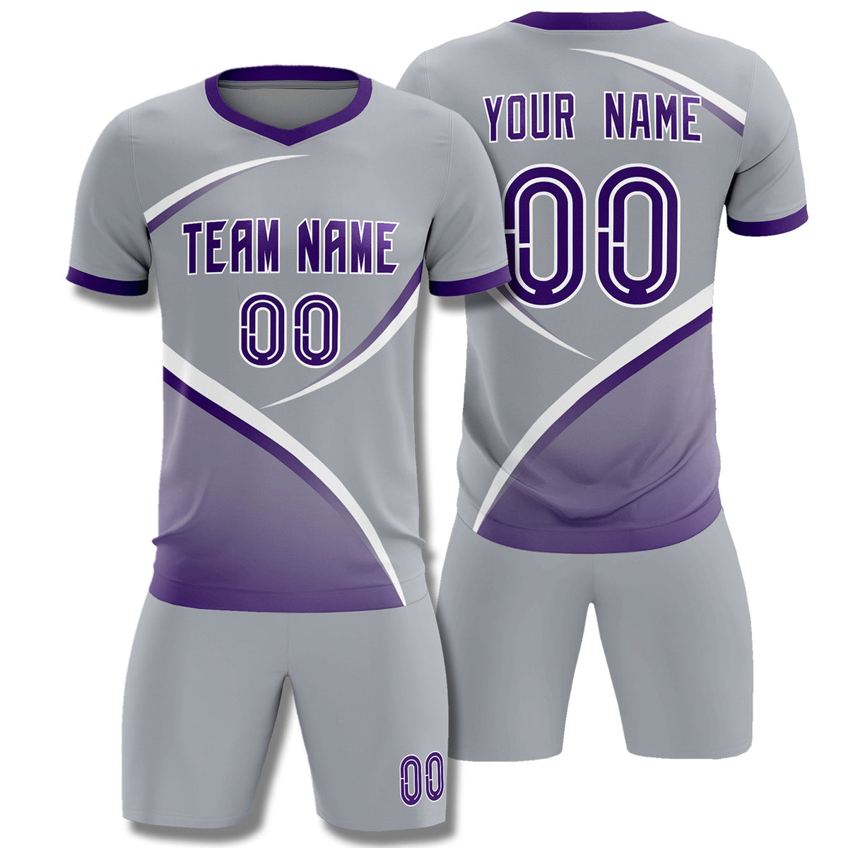 Custom Gray Purple Color Block Training Uniform For Men Football Kits Jersey