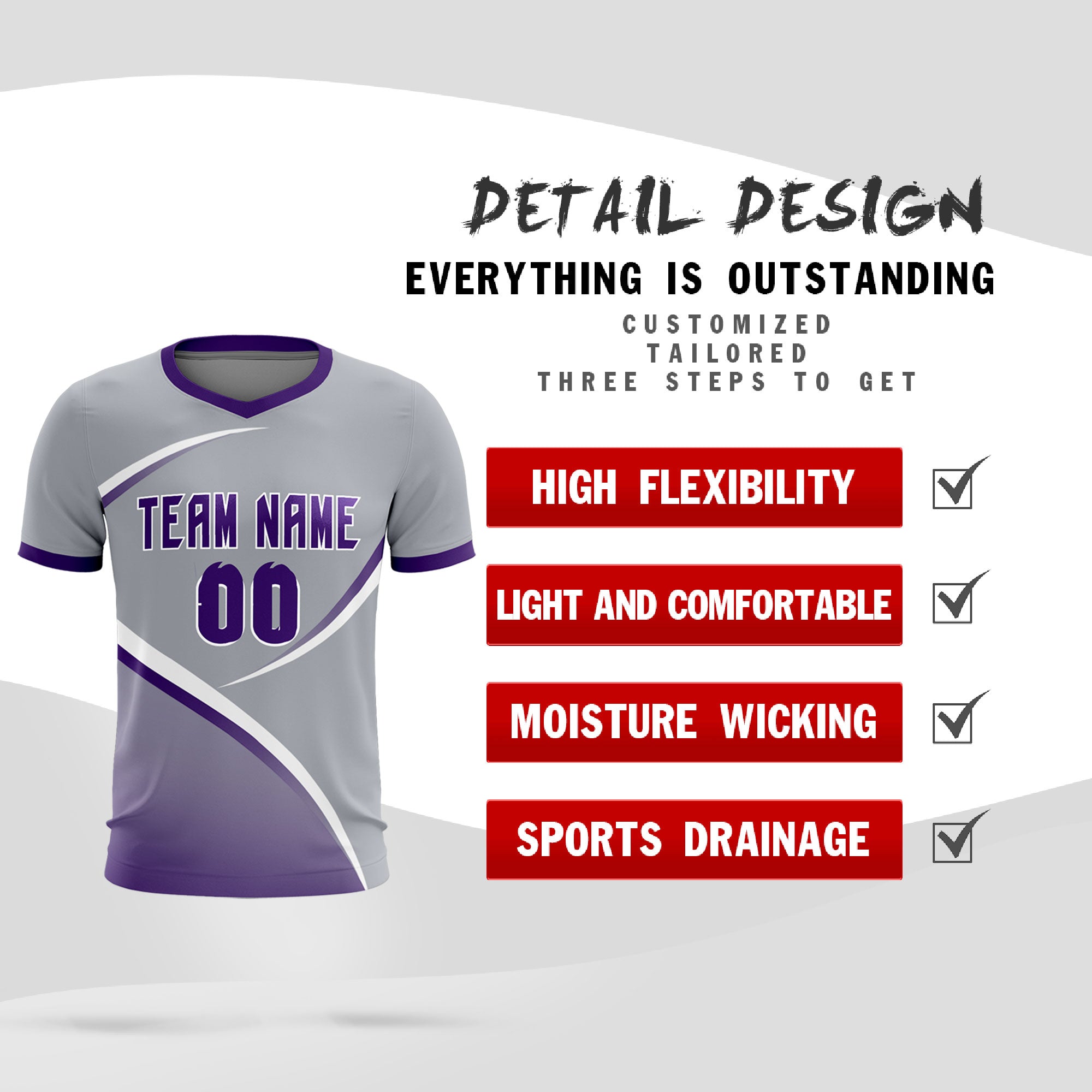 Custom Gray Purple Color Block Training Uniform For Men Soccer Sets Jersey