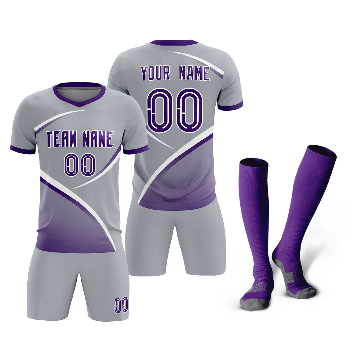 Custom Gray Purple Color Block Training Uniform For Men Football Kits Jersey