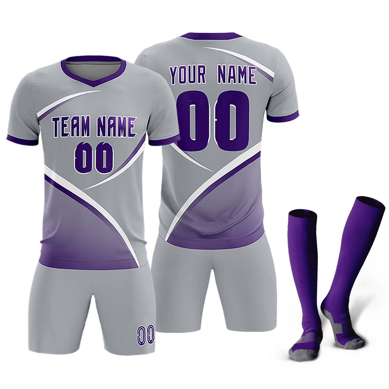 Custom Gray Purple Color Block Training Uniform For Men Soccer Sets Jersey