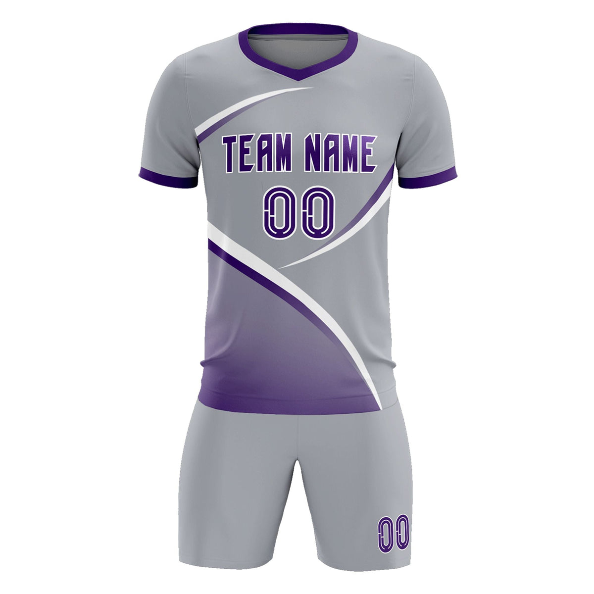 Custom Gray Purple Color Block Training Uniform For Men Football Kits Jersey