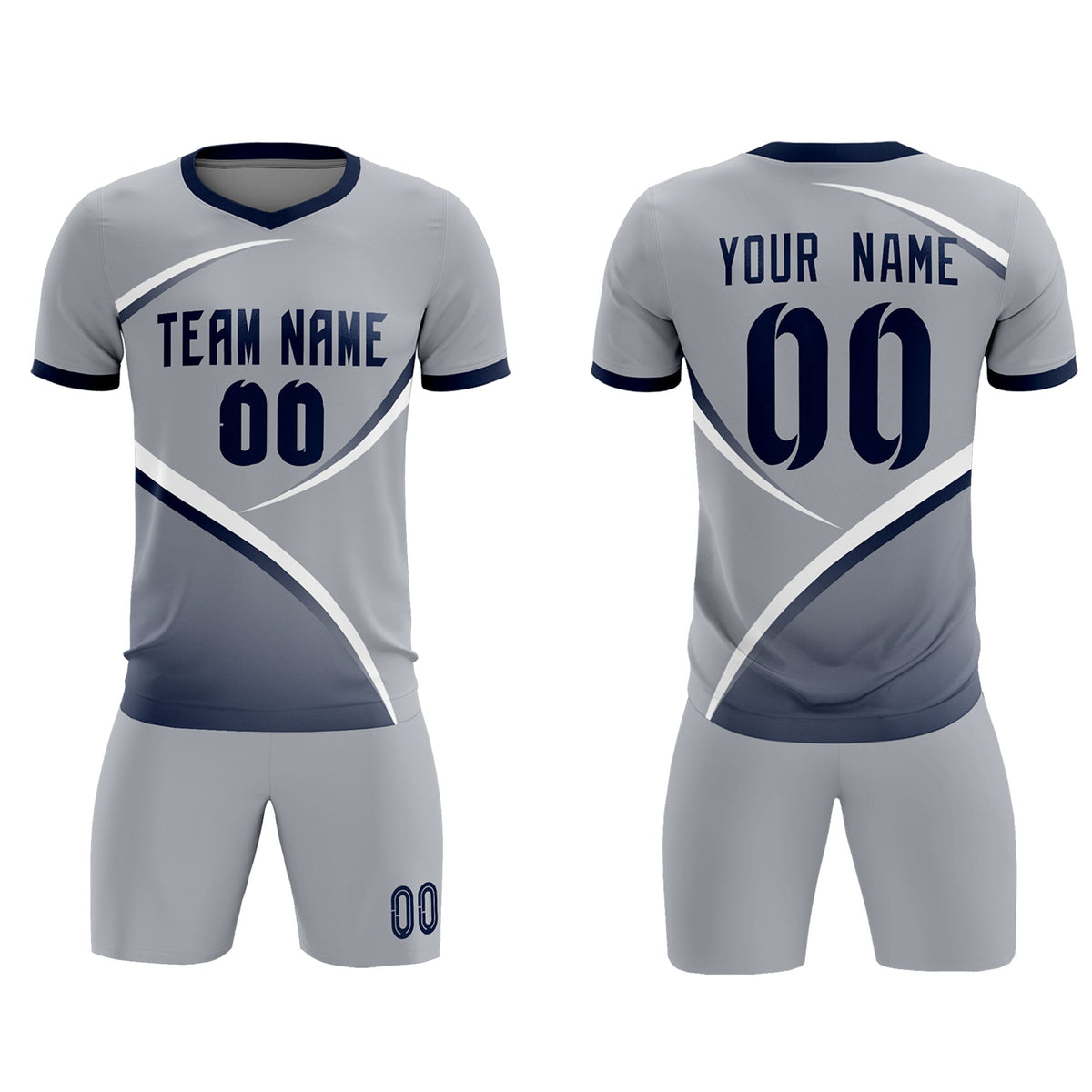 Custom Gray Navy Color Block Training Uniform For Men Soccer Sets Jersey