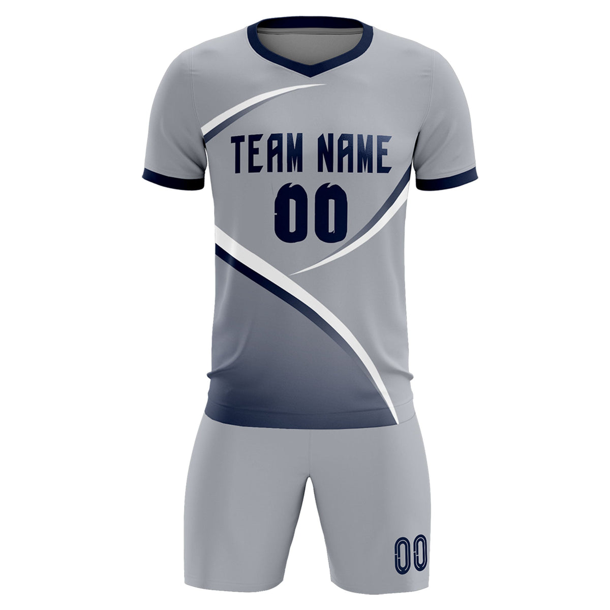 Custom Gray Navy Color Block Training Uniform For Men Soccer Sets Jersey