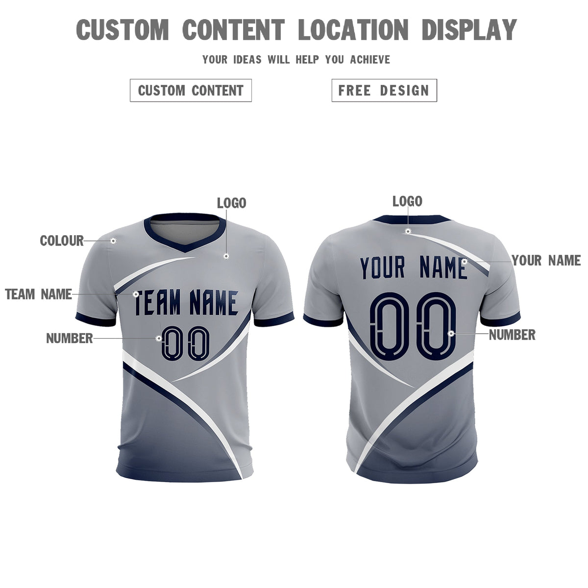 Custom Gray Navy Color Block Training Uniform For Men Football Kits Jersey
