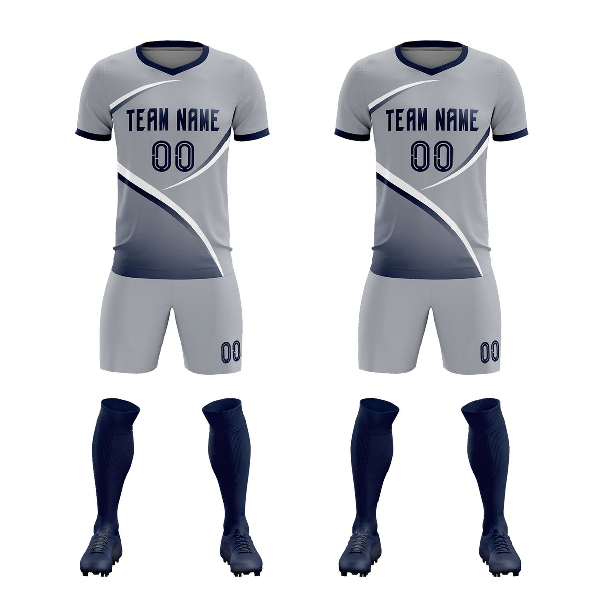 Custom Gray Navy Color Block Training Uniform For Men Football Kits Jersey