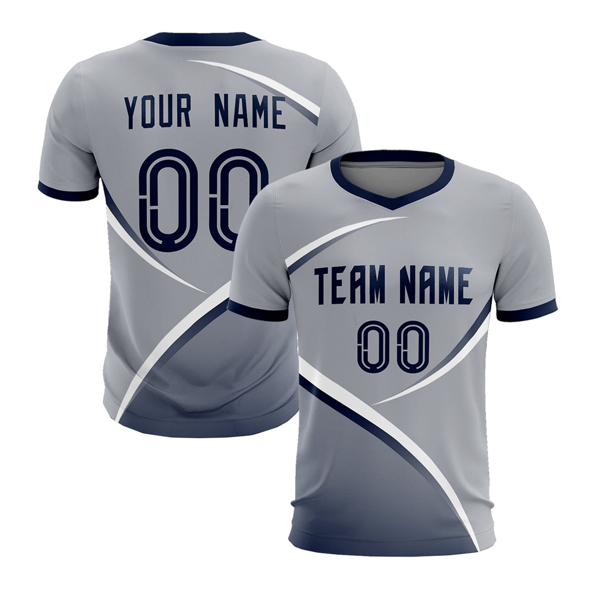 Custom Gray Navy Color Block Training Uniform For Men Football Kits Jersey
