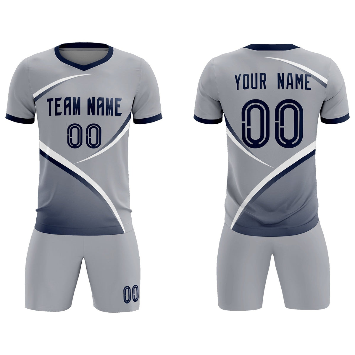 Custom Gray Navy Color Block Training Uniform For Men Football Kits Jersey