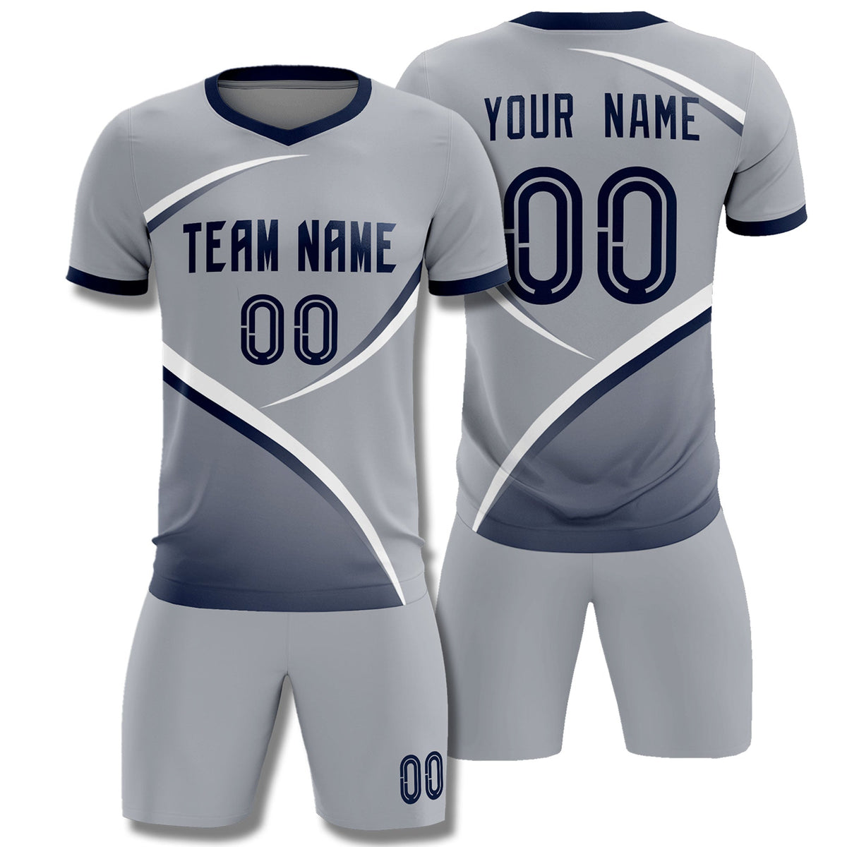 Custom Gray Navy Color Block Training Uniform For Men Football Kits Jersey