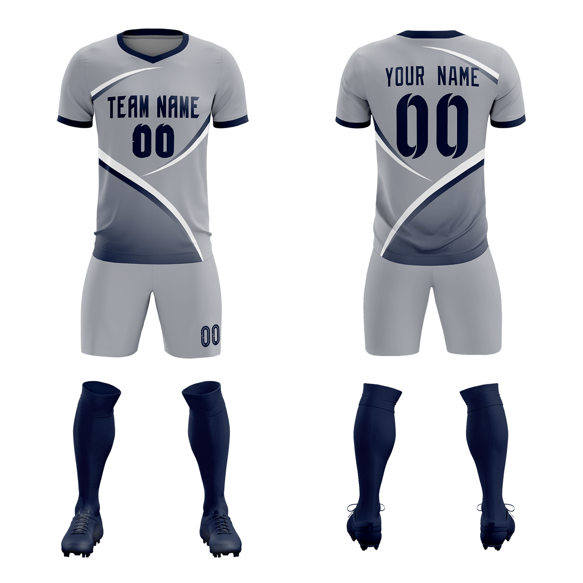 Custom Gray Navy Color Block Training Uniform For Men Soccer Sets Jersey