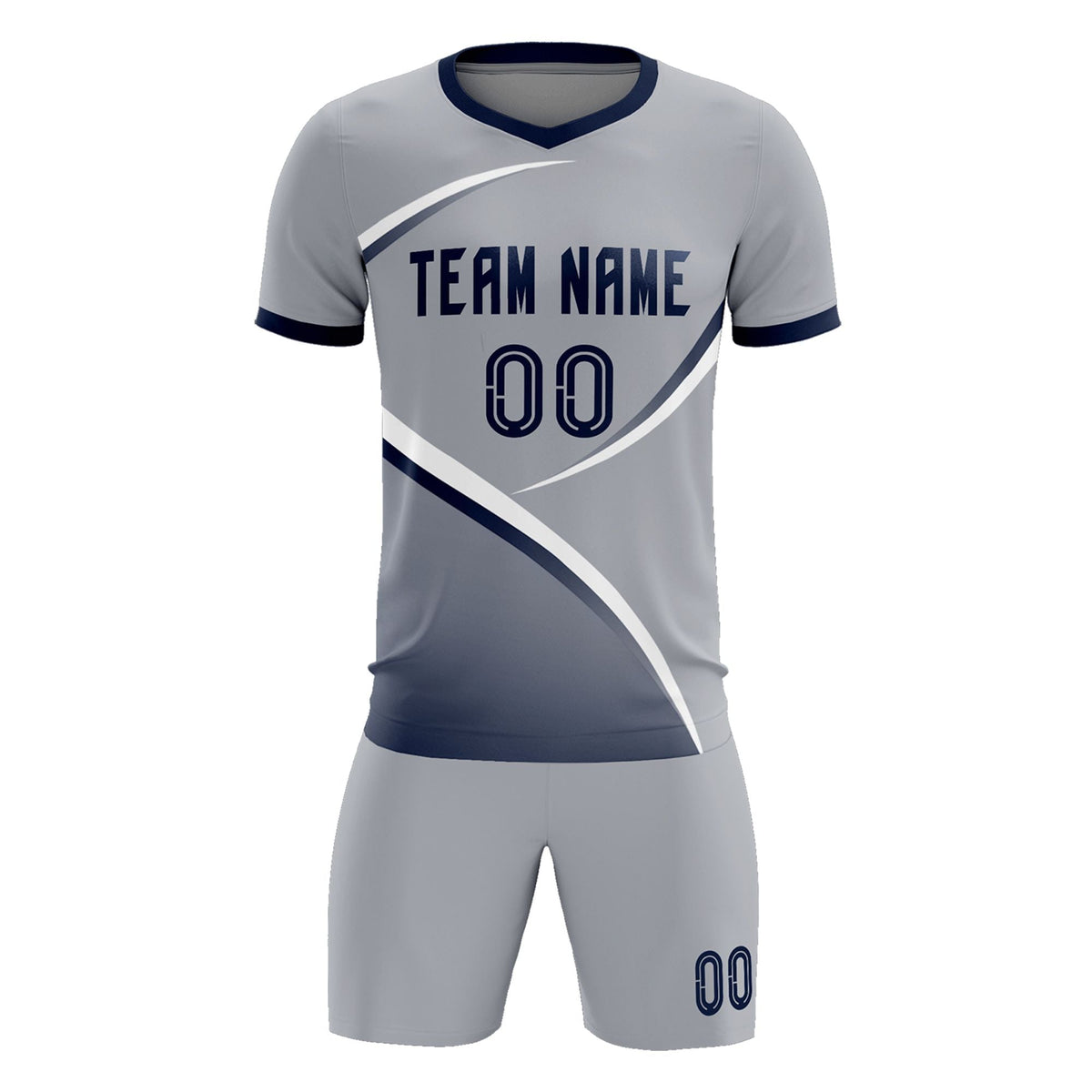 Custom Gray Navy Color Block Training Uniform For Men Football Kits Jersey