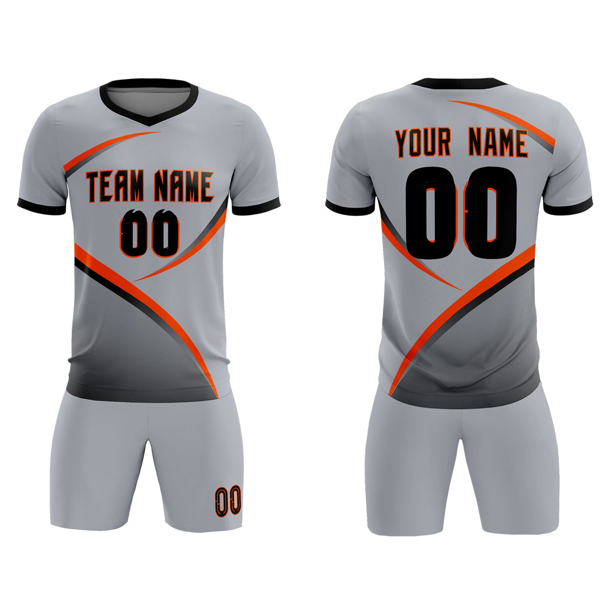 Custom Gray Black Color Block Training Uniform For Men Soccer Sets Jersey