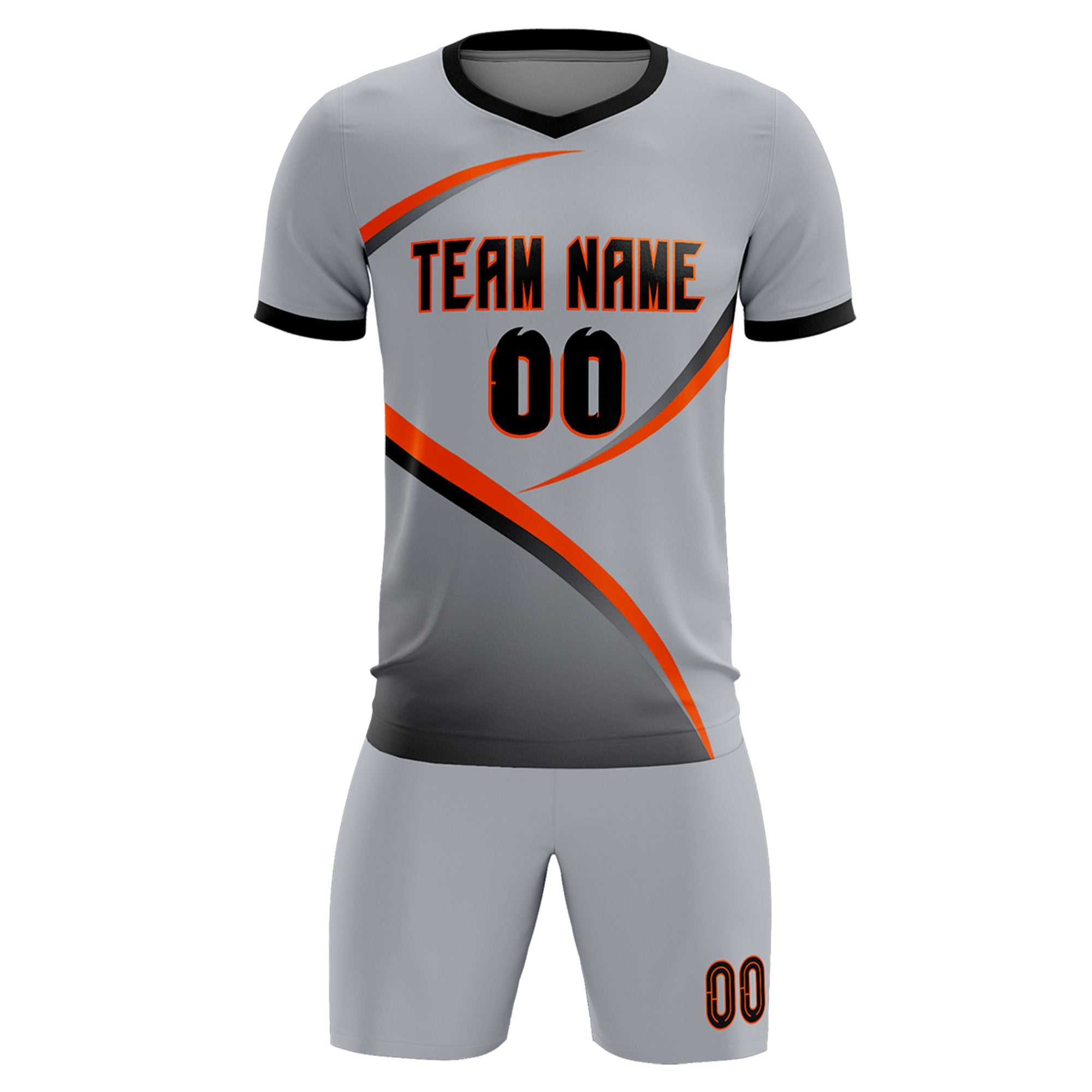 Custom Gray Black Color Block Training Uniform For Men Soccer Sets Jersey