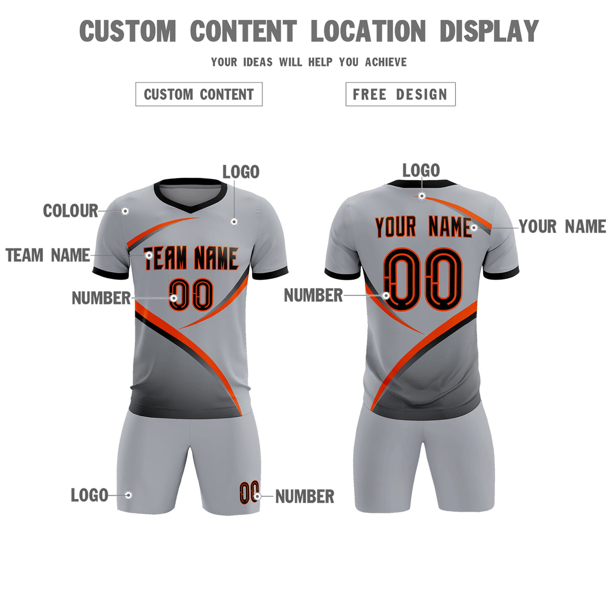 Custom Gray Black Color Block Training Uniform For Men Football Kits Jersey