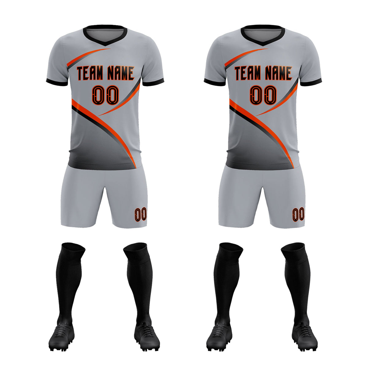 Custom Gray Black Color Block Training Uniform For Men Football Kits Jersey