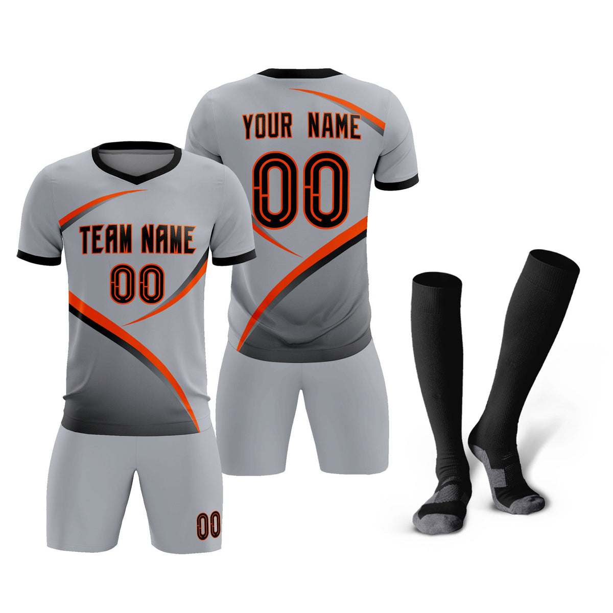 Custom Gray Black Color Block Training Uniform For Men Football Kits Jersey