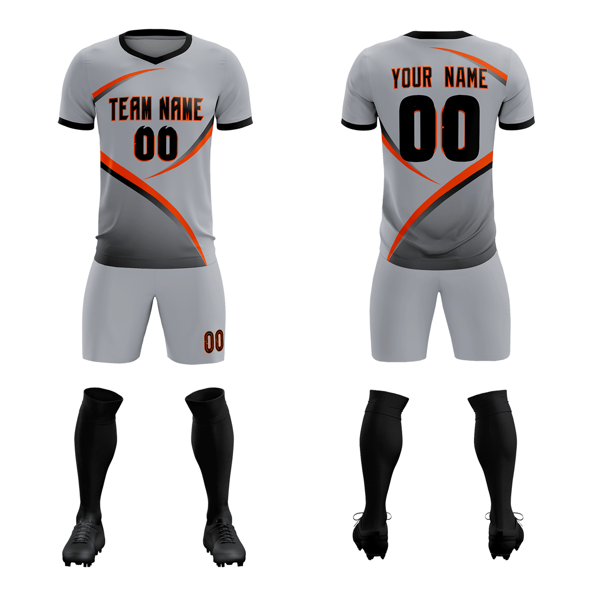 Custom Gray Black Color Block Training Uniform For Men Soccer Sets Jersey