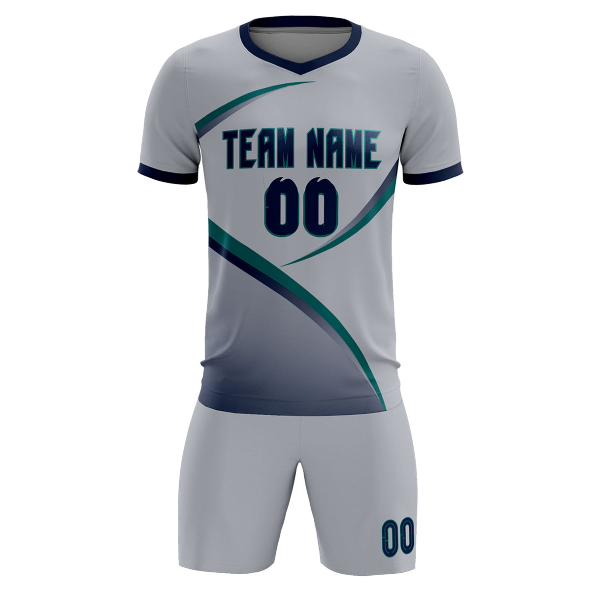 Custom Gray Navy Color Block Training Uniform For Men Soccer Sets Jersey