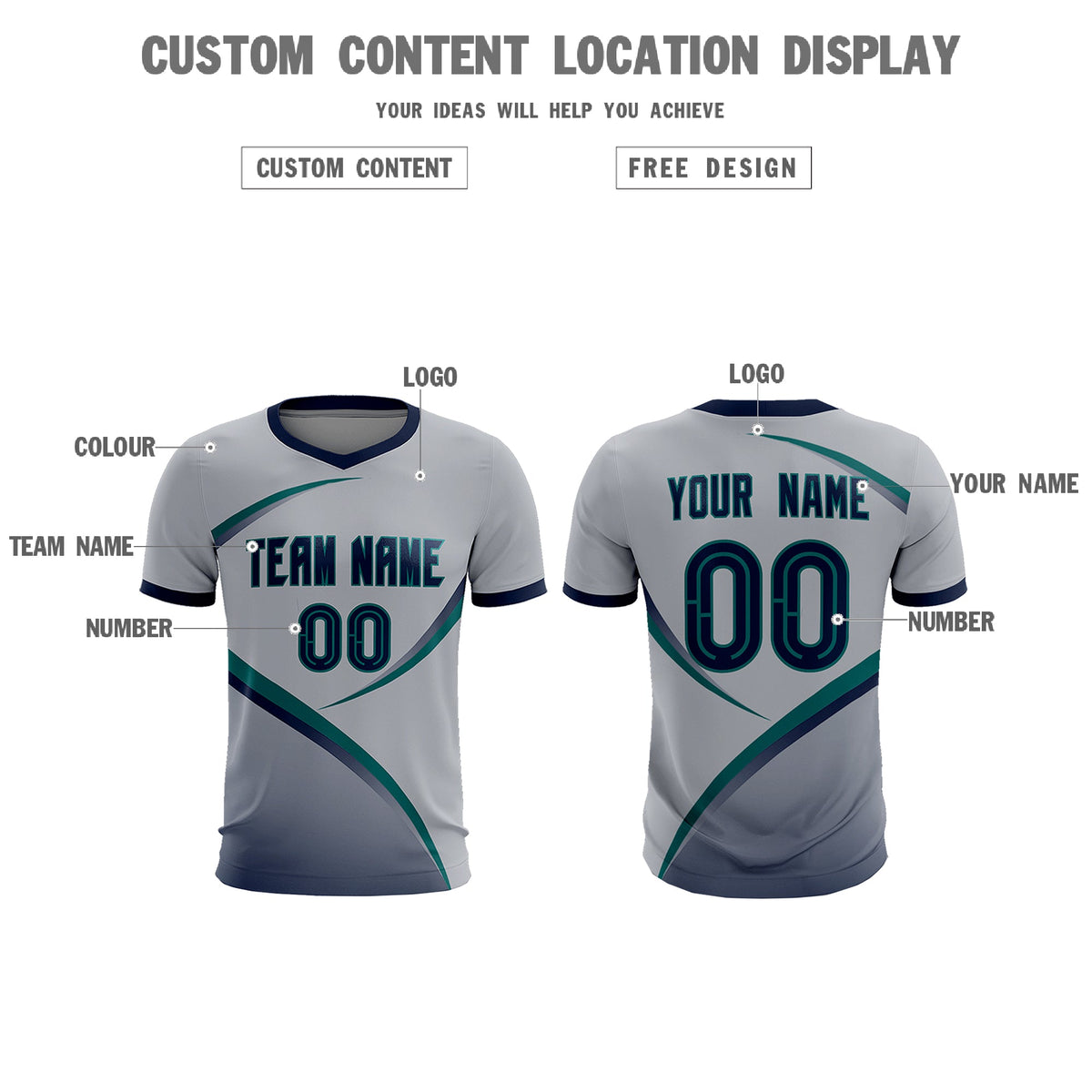 Custom Gray Navy Color Block Training Uniform For Men Football Kits Jersey