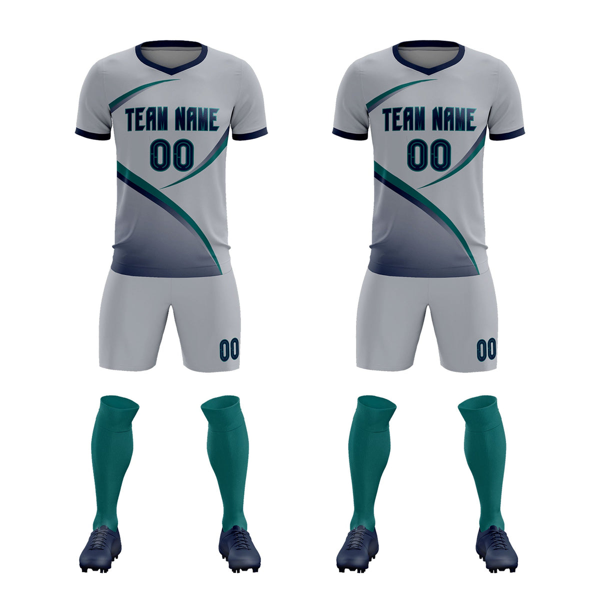 Custom Gray Navy Color Block Training Uniform For Men Football Kits Jersey