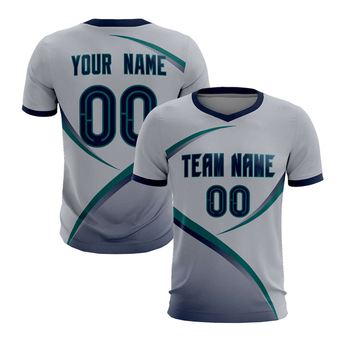 Custom Gray Navy Color Block Training Uniform For Men Football Kits Jersey