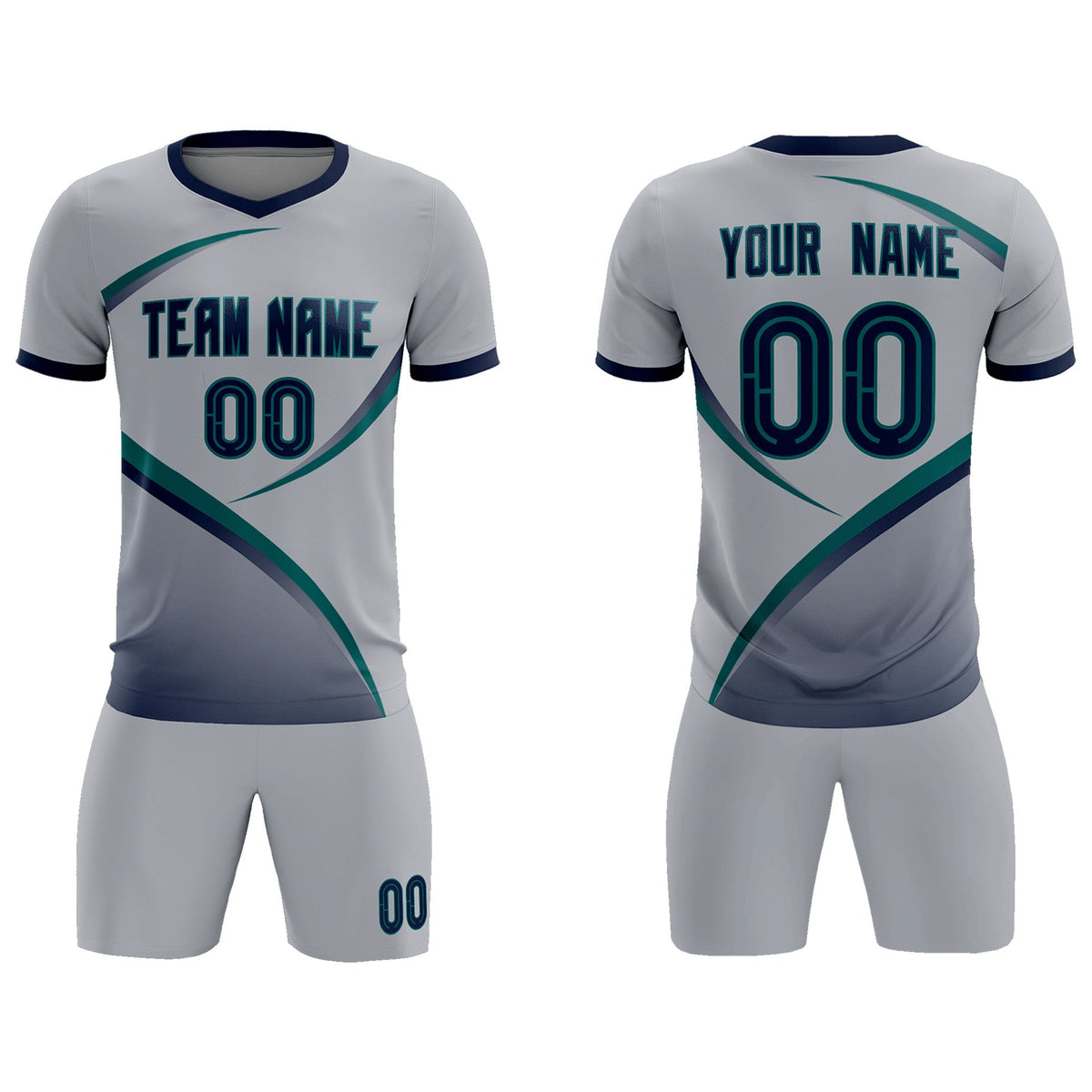 Custom Gray Navy Color Block Training Uniform For Men Football Kits Jersey