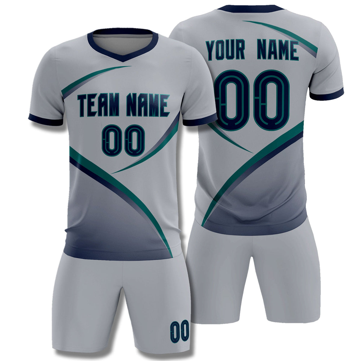 Custom Gray Navy Color Block Training Uniform For Men Football Kits Jersey