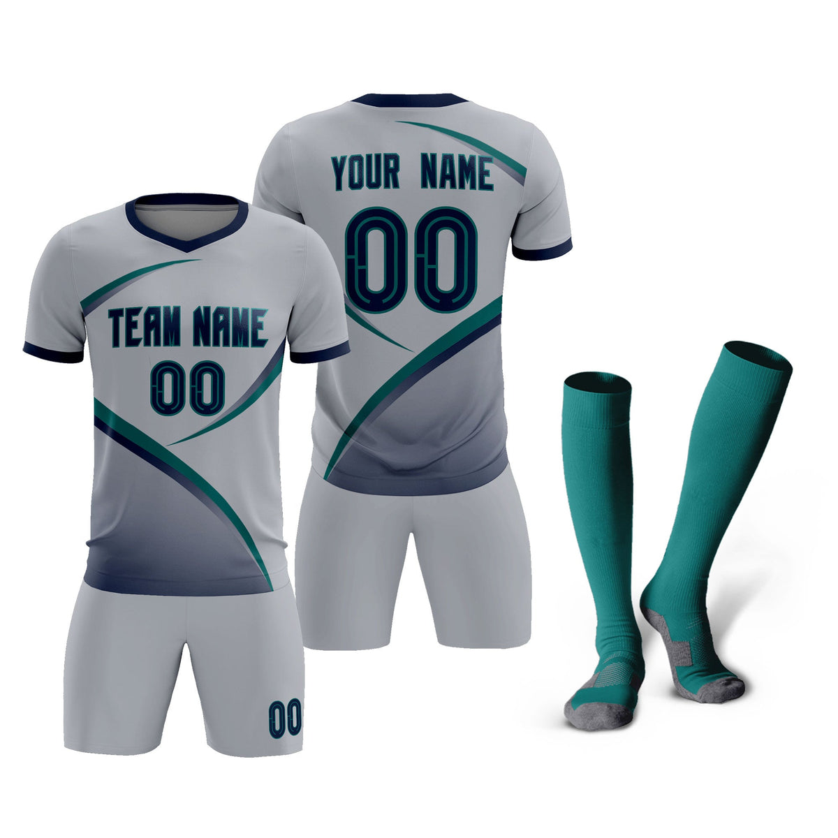 Custom Gray Navy Color Block Training Uniform For Men Football Kits Jersey