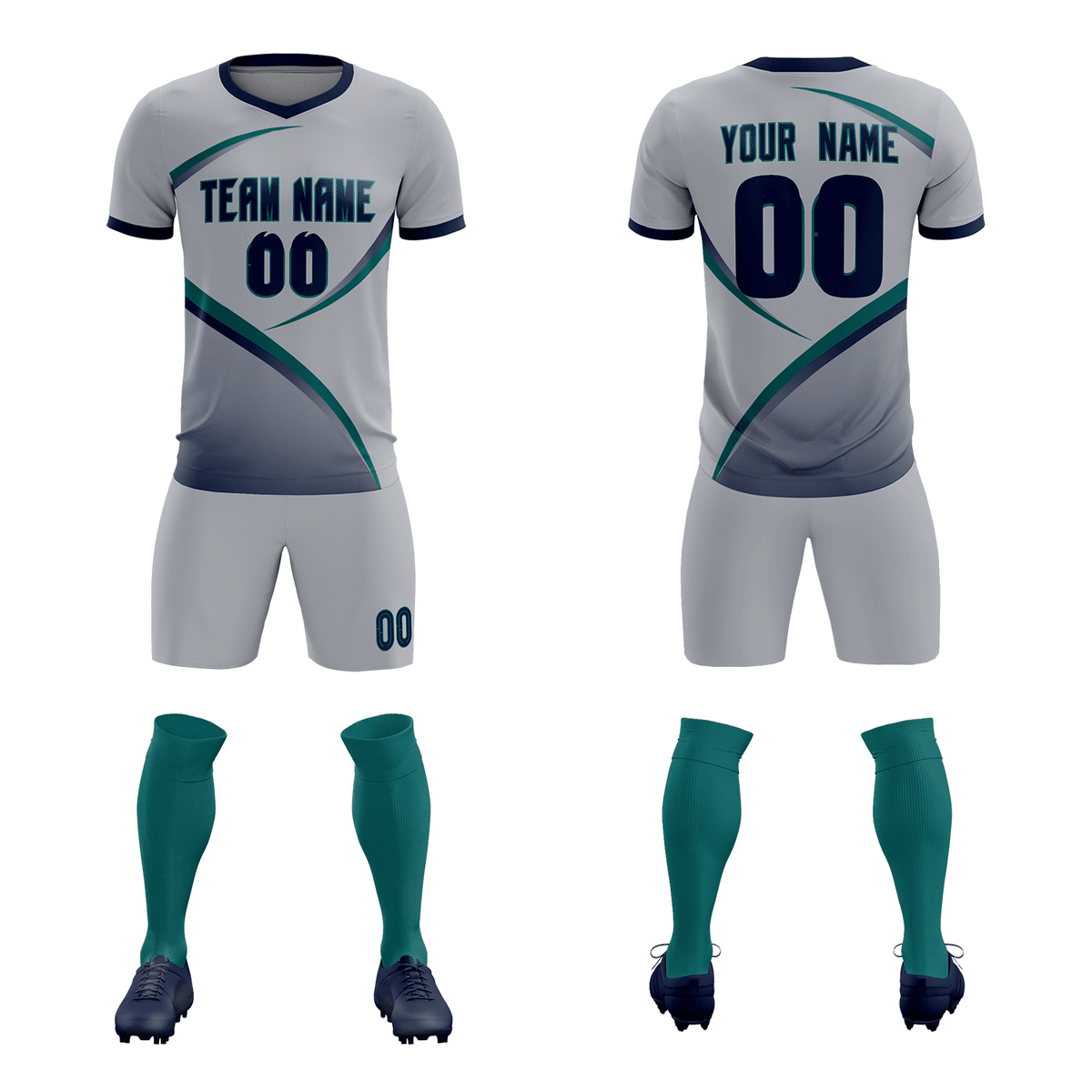 Custom Gray Navy Color Block Training Uniform For Men Soccer Sets Jersey