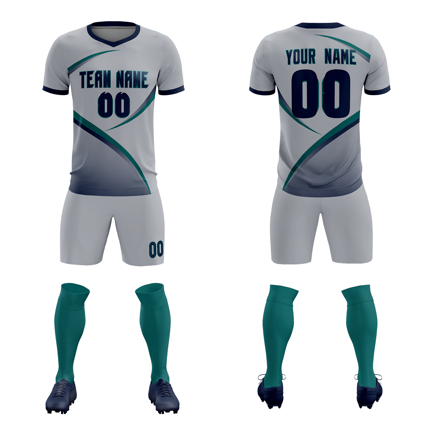 Custom Gray Navy Color Block Training Uniform For Men Soccer Sets Jersey