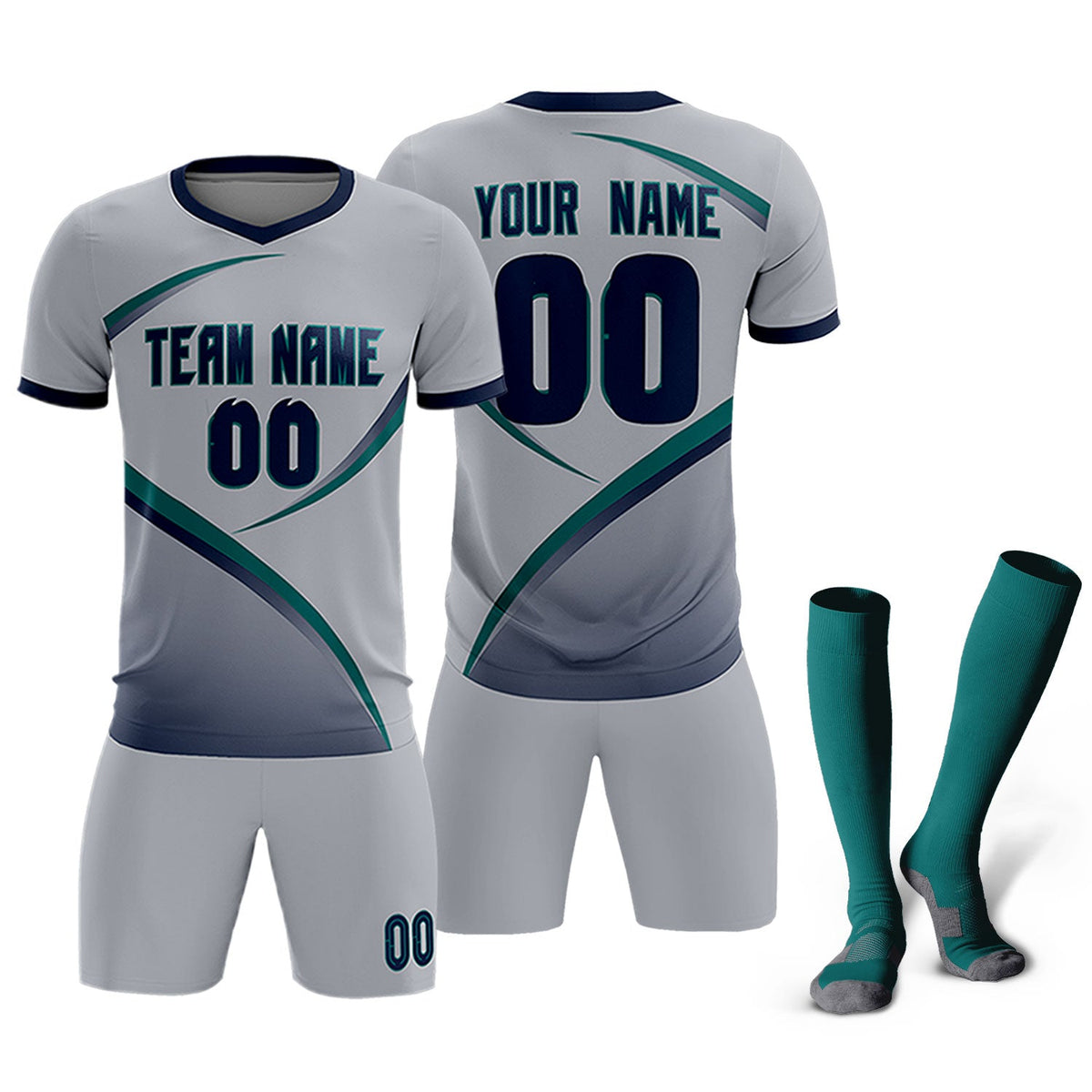 Custom Gray Navy Color Block Training Uniform For Men Soccer Sets Jersey