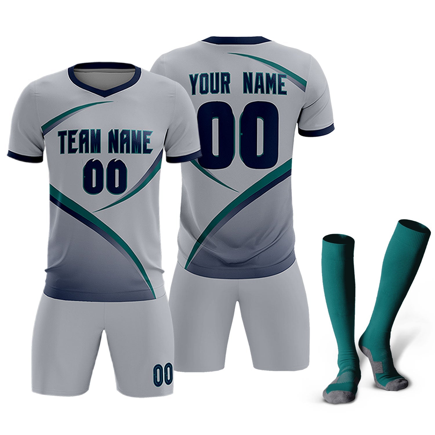 Custom Gray Navy Color Block Training Uniform For Men Soccer Sets Jersey