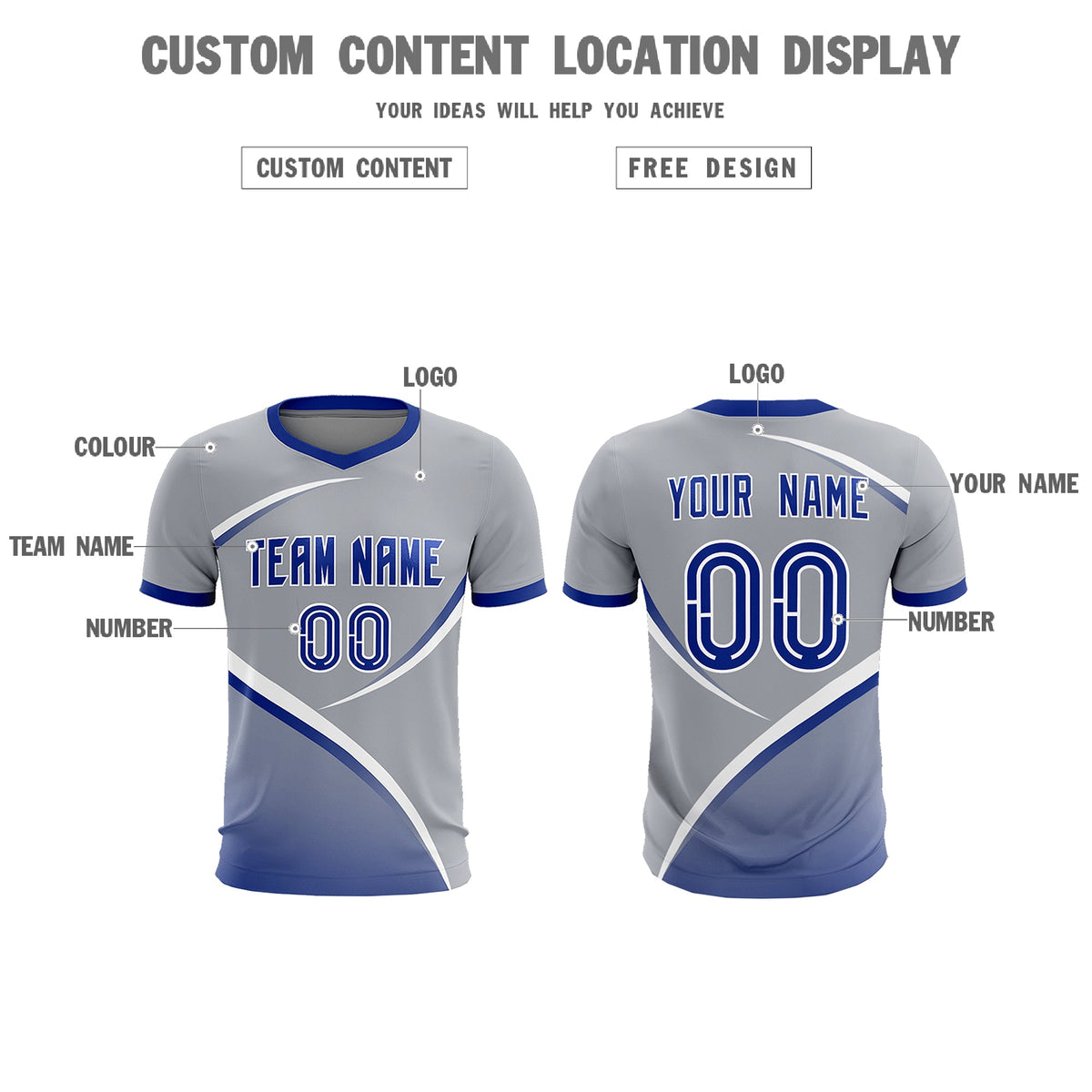 Custom Gray Royal Color Block Training Uniform For Men Football Kits Jersey