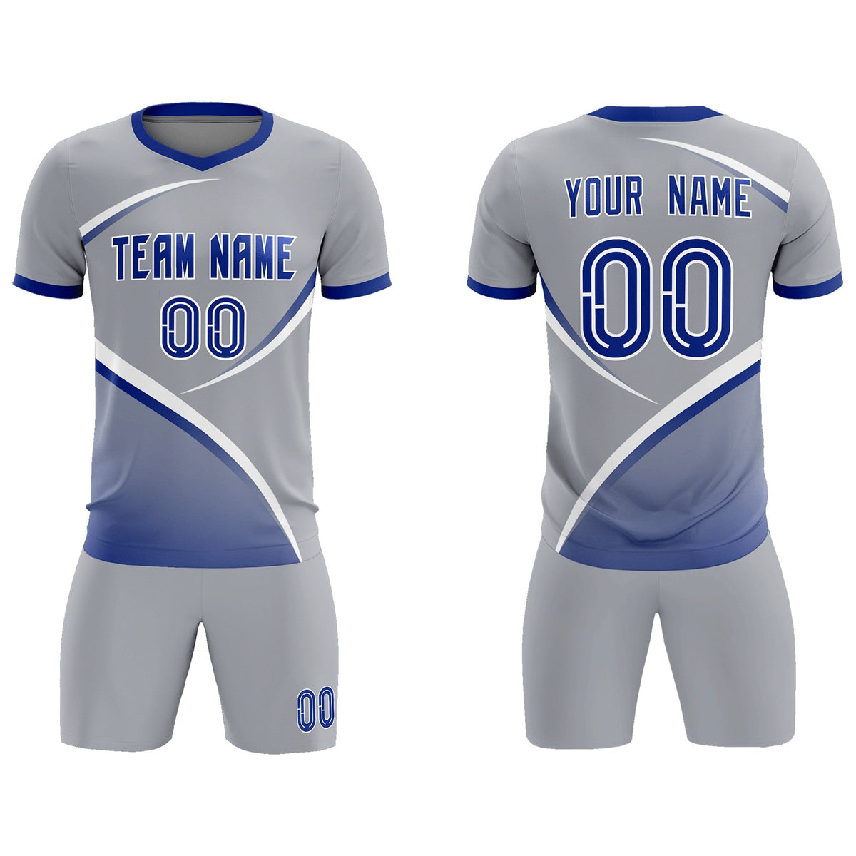 Custom Gray Royal Color Block Training Uniform For Men Football Kits Jersey