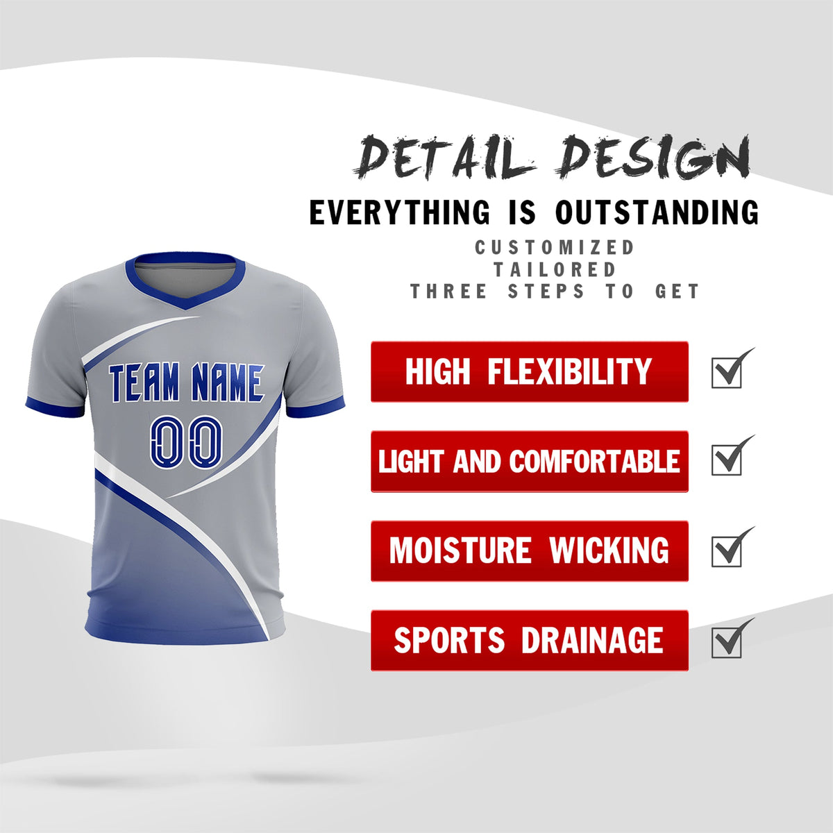 Custom Gray Royal Color Block Training Uniform For Men Football Kits Jersey