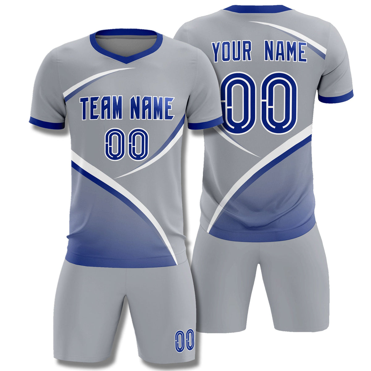 Custom Gray Royal Color Block Training Uniform For Men Football Kits Jersey