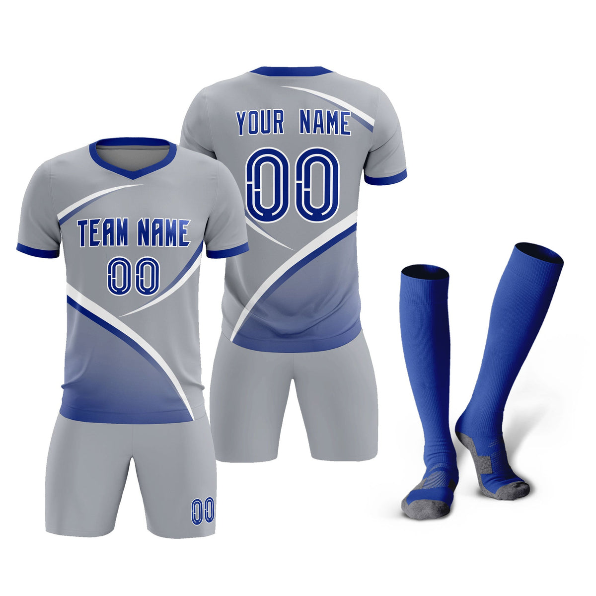 Custom Gray Royal Color Block Training Uniform For Men Football Kits Jersey