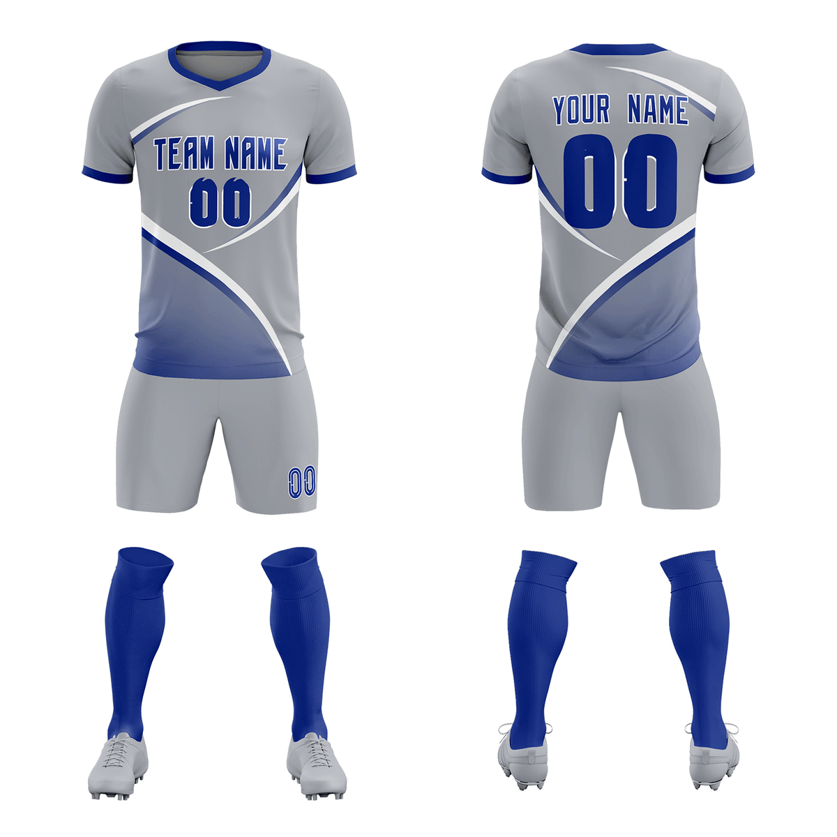 Custom Gray Royal Color Block Training Uniform For Men Soccer Sets Jersey