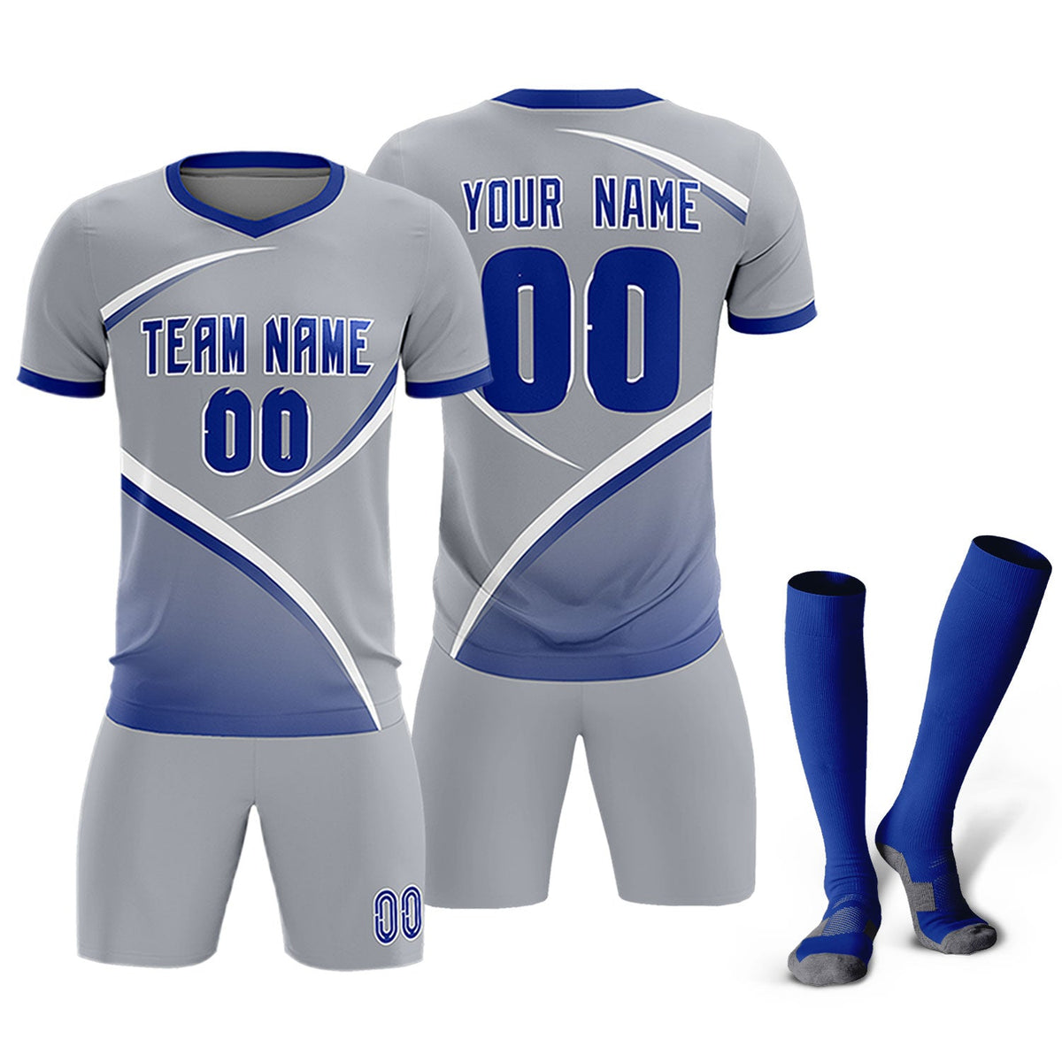 Custom Gray Royal Color Block Training Uniform For Men Soccer Sets Jersey