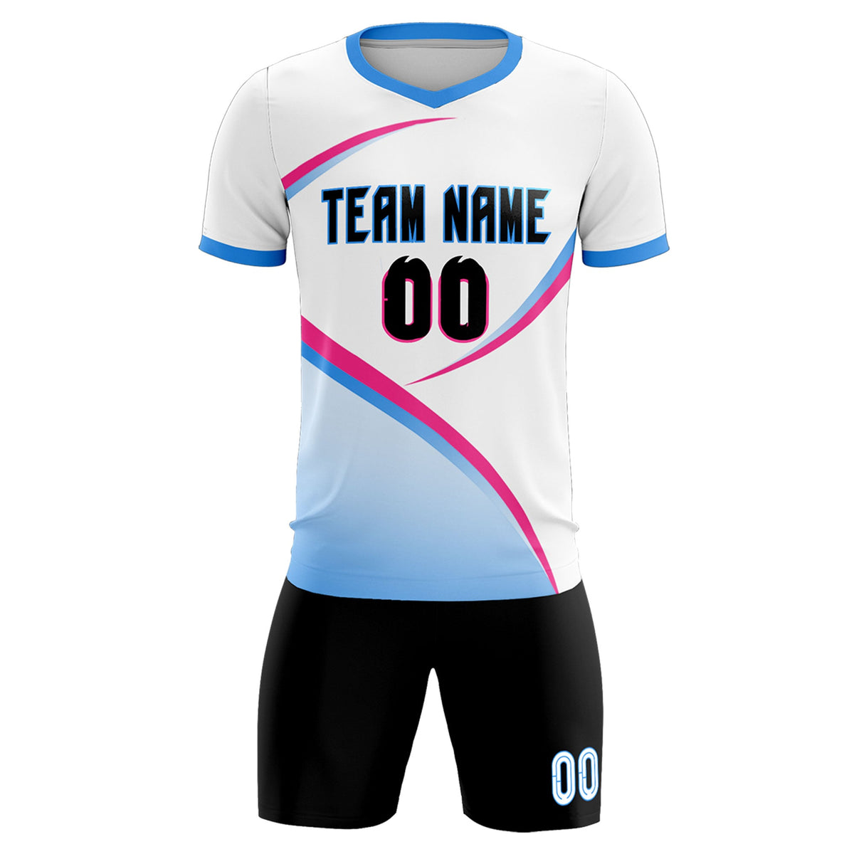 Custom White Powder Blue Color Block Training Uniform For Men Soccer Sets Jersey
