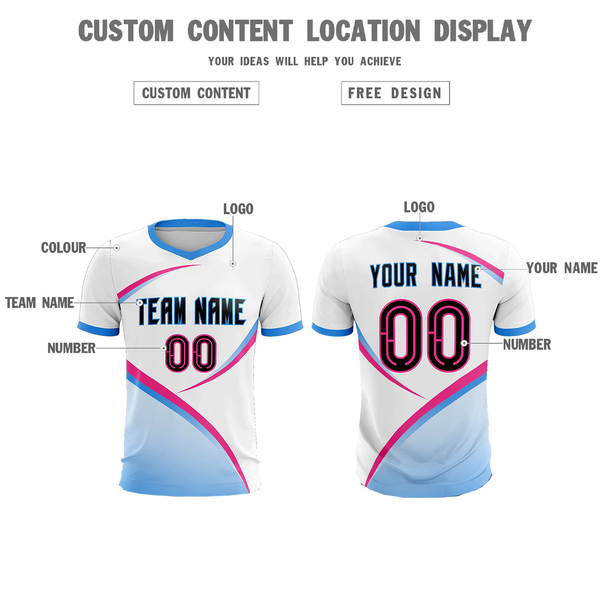 Custom White Powder Blue Color Block Training Uniform For Men Football Kits Jersey