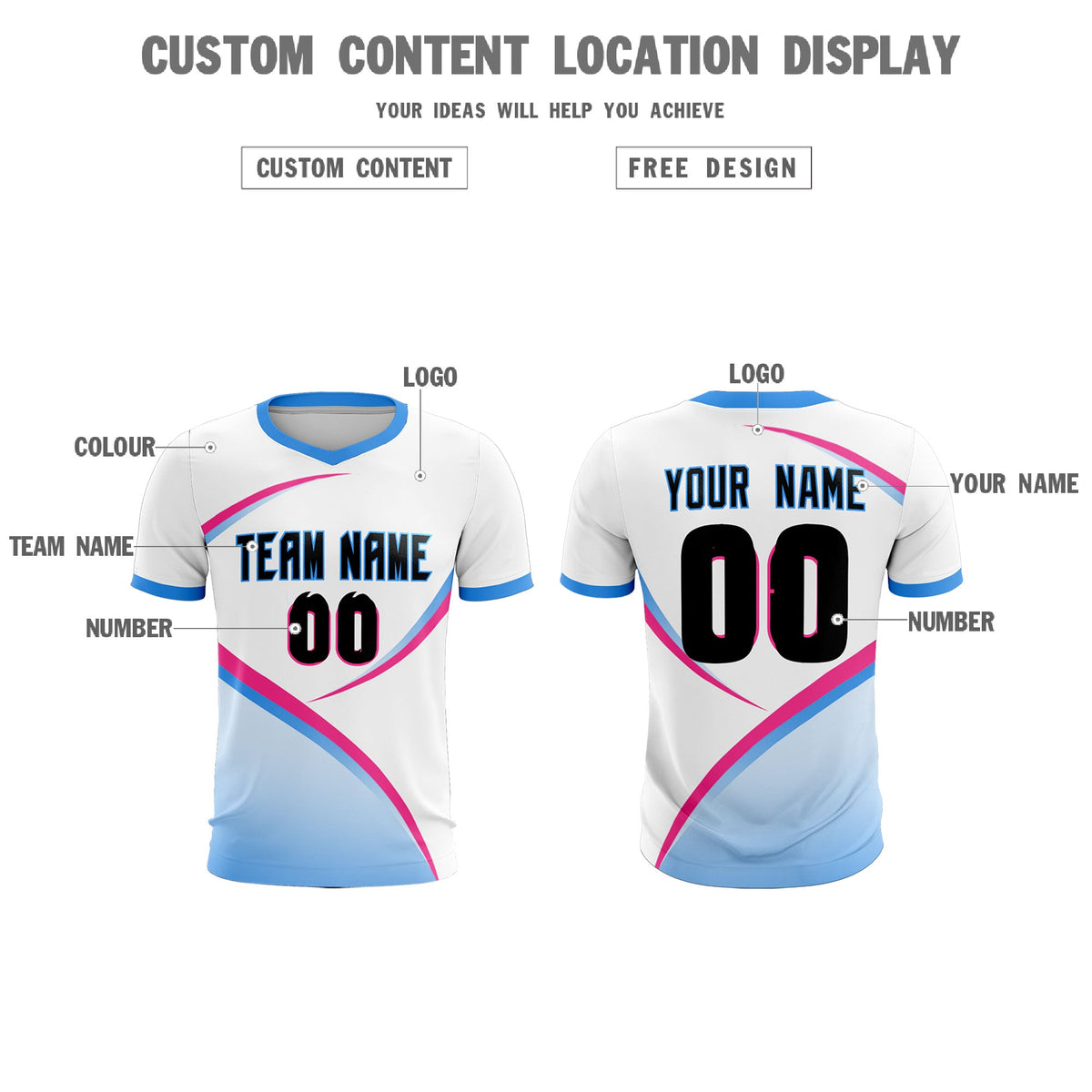 Custom White Powder Blue Color Block Training Uniform For Men Soccer Sets Jersey