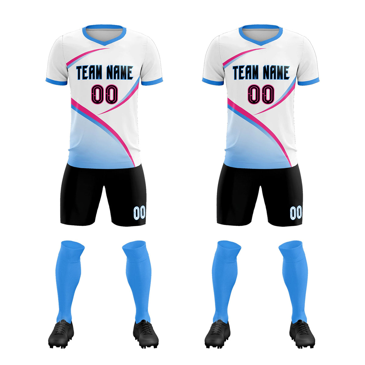 Custom White Powder Blue Color Block Training Uniform For Men Football Kits Jersey