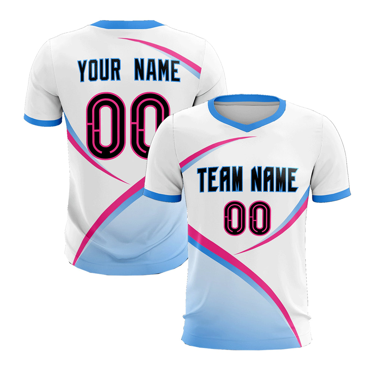 Custom White Powder Blue Color Block Training Uniform For Men Football Kits Jersey