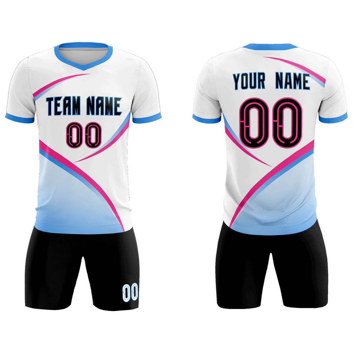 Custom White Powder Blue Color Block Training Uniform For Men Football Kits Jersey