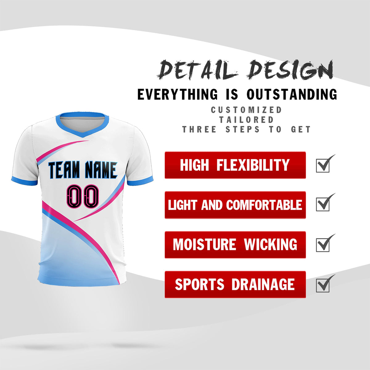 Custom White Powder Blue Color Block Training Uniform For Men Football Kits Jersey