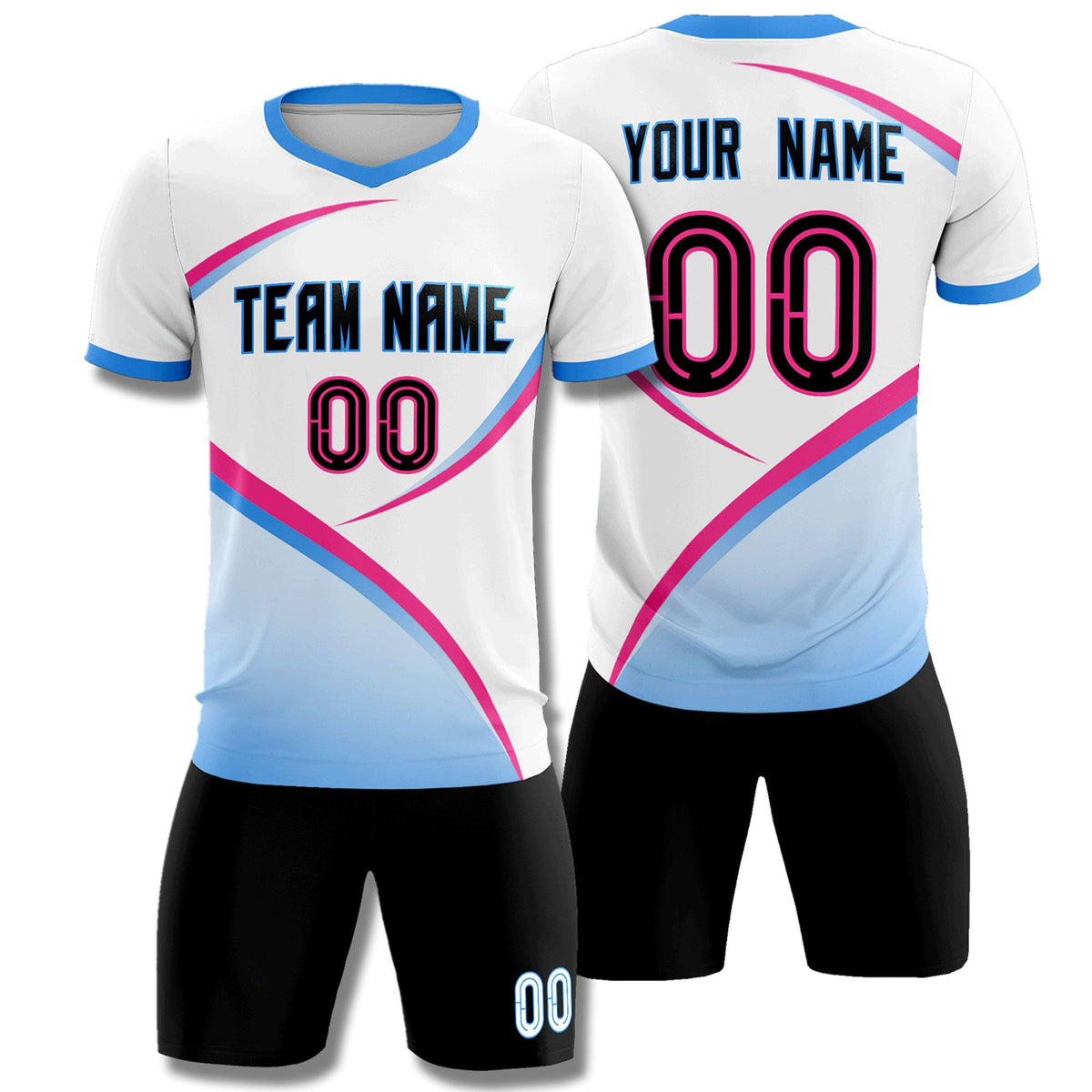 Custom White Powder Blue Color Block Training Uniform For Men Football Kits Jersey