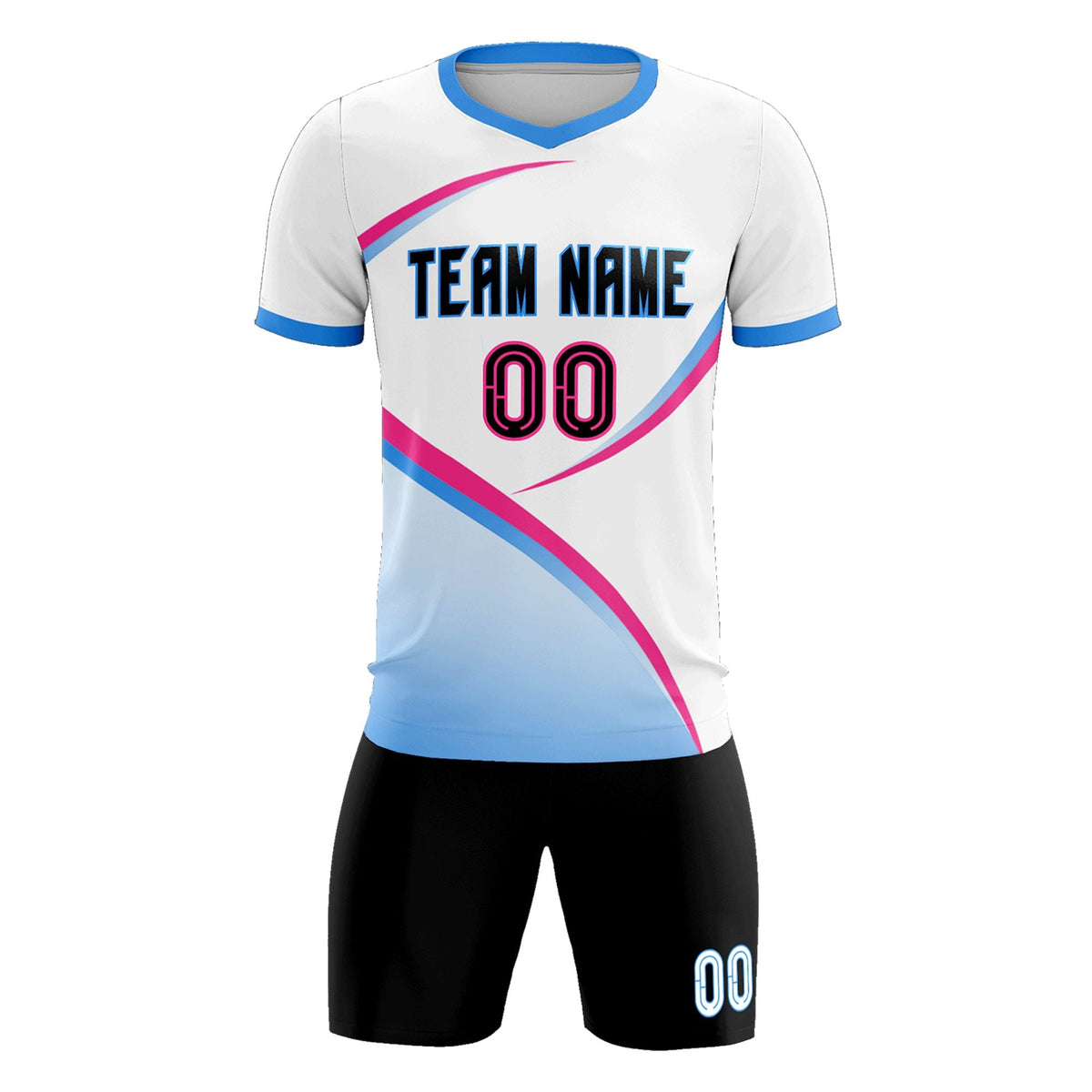 Custom White Powder Blue Color Block Training Uniform For Men Football Kits Jersey