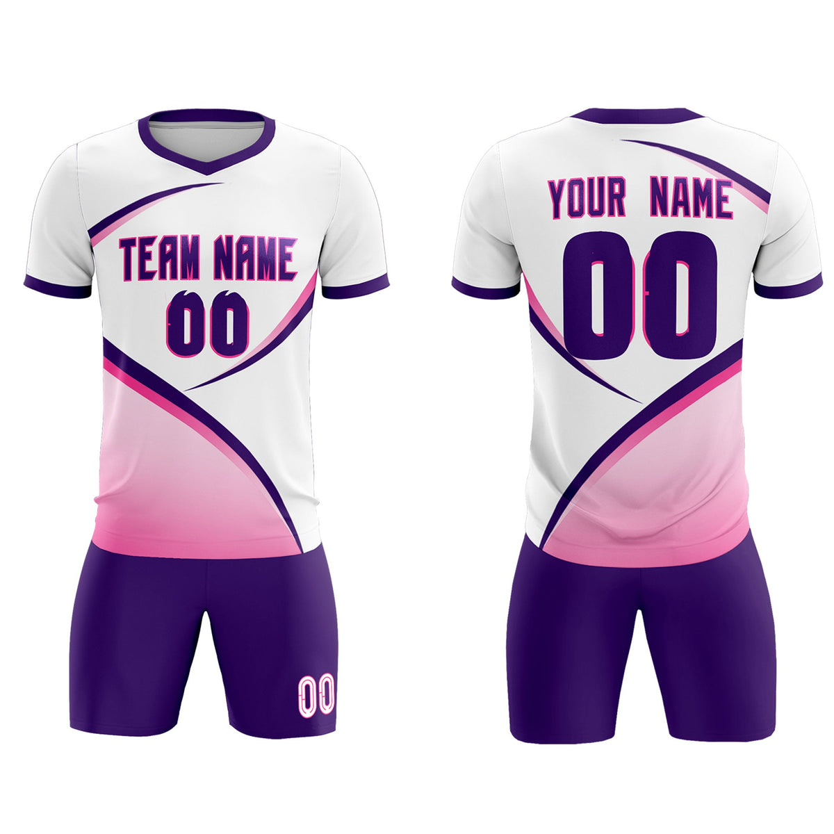 Custom White Purple Color Block Training Uniform For Men Soccer Sets Jersey