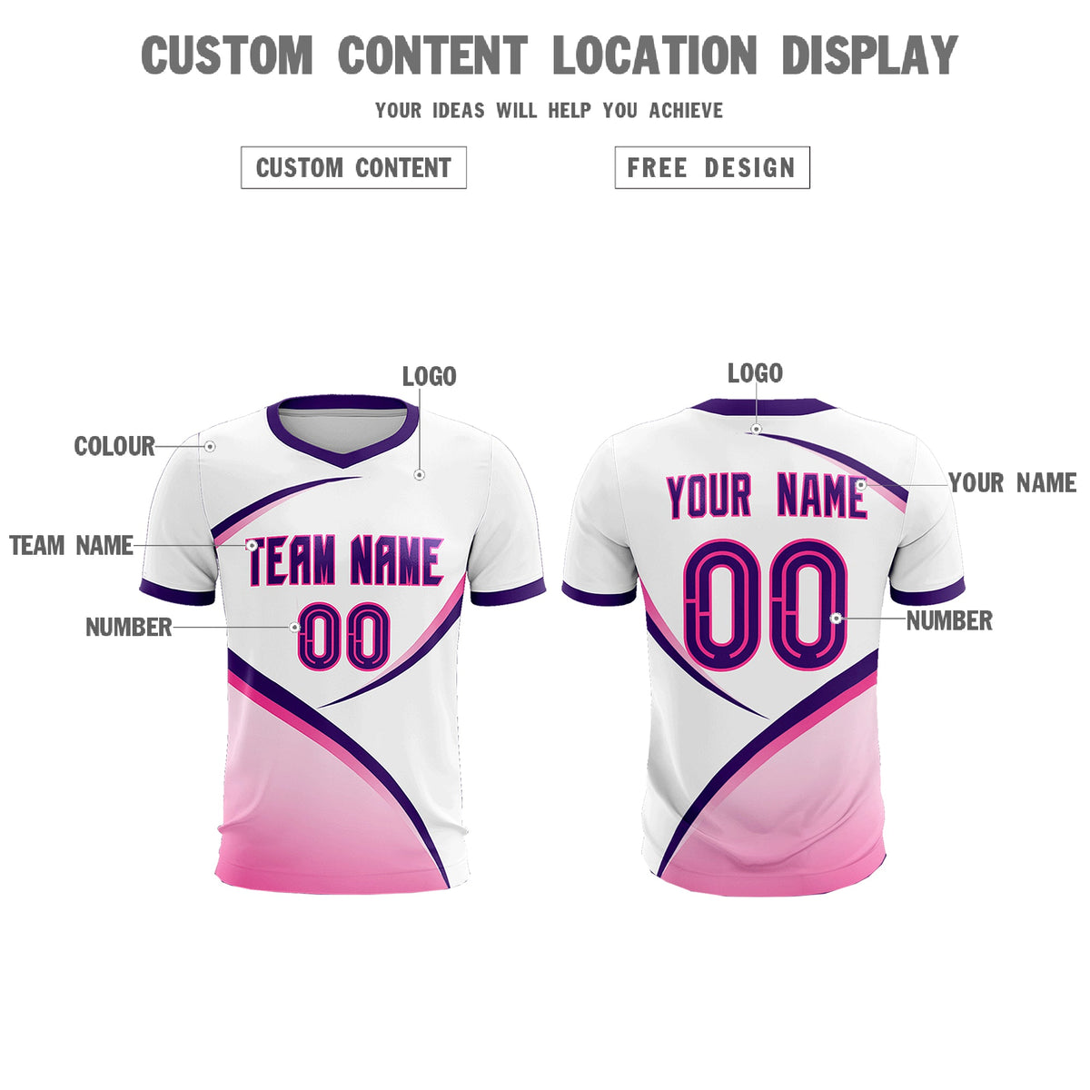 Custom White Purple Color Block Training Uniform For Men Football Kits Jersey