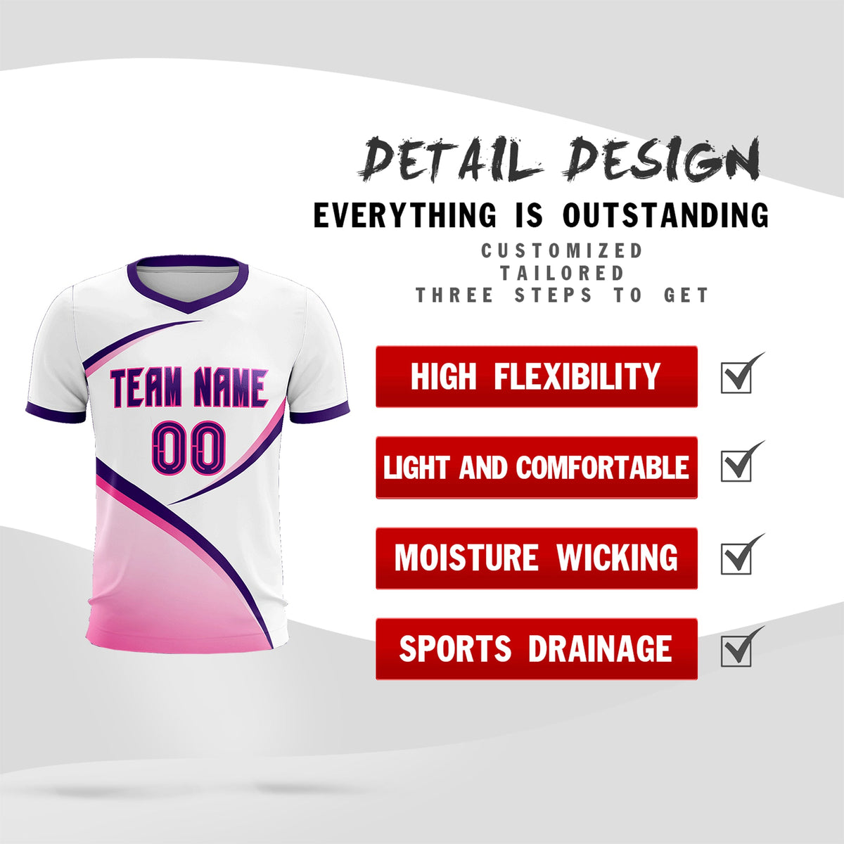 Custom White Purple Color Block Training Uniform For Men Football Kits Jersey